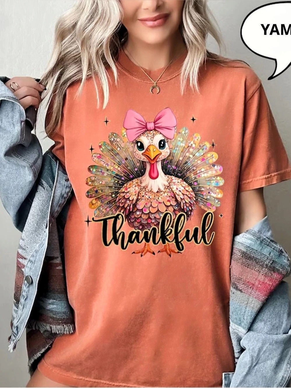 Comfort Colors Yam Thanksgiving T-Shirt, Colorful Turkey Graphic
